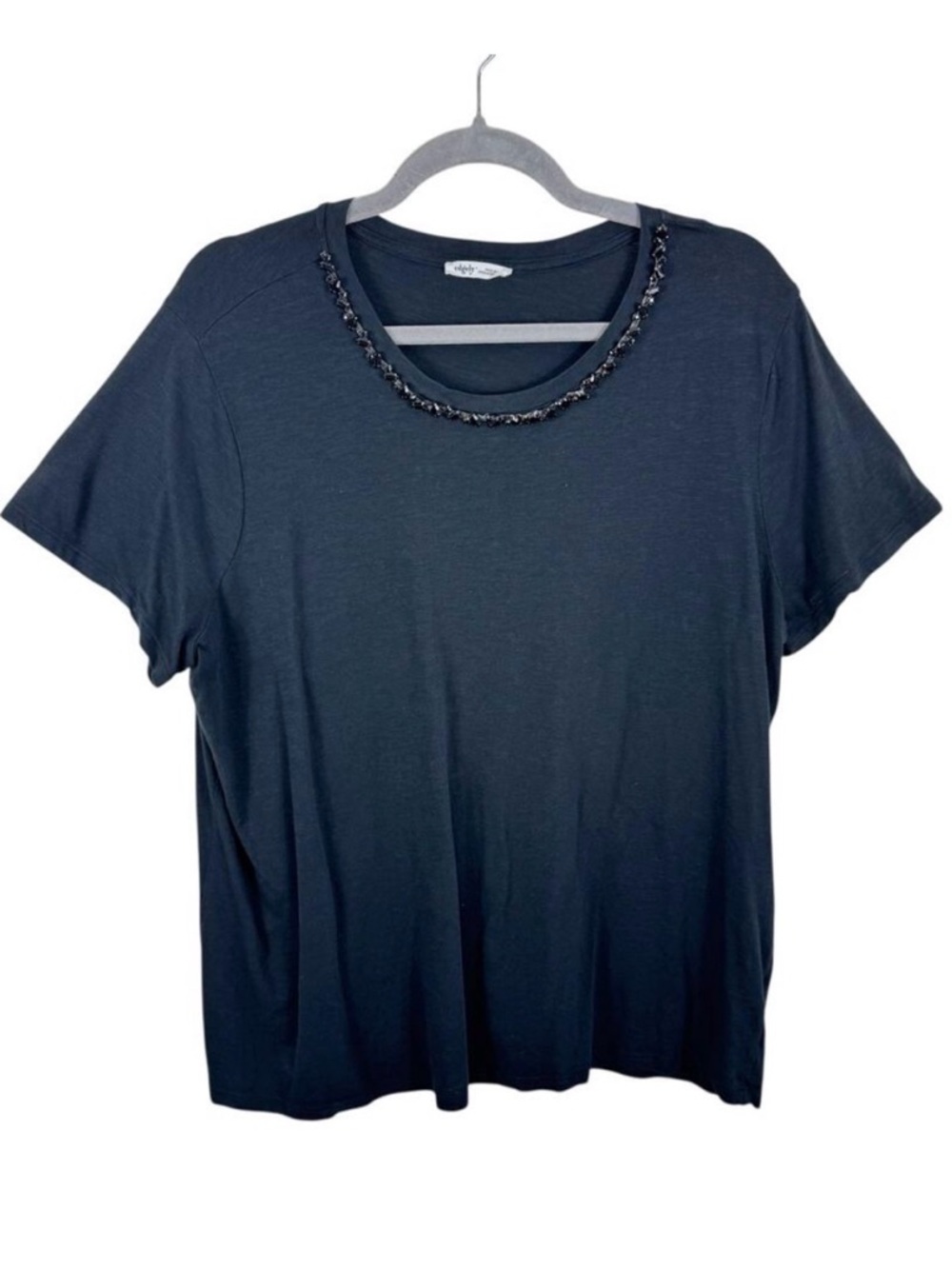Edgely Maurices Cotton Modal Black Beaded Neckline Short Sleeve T-Shirt Size XXL